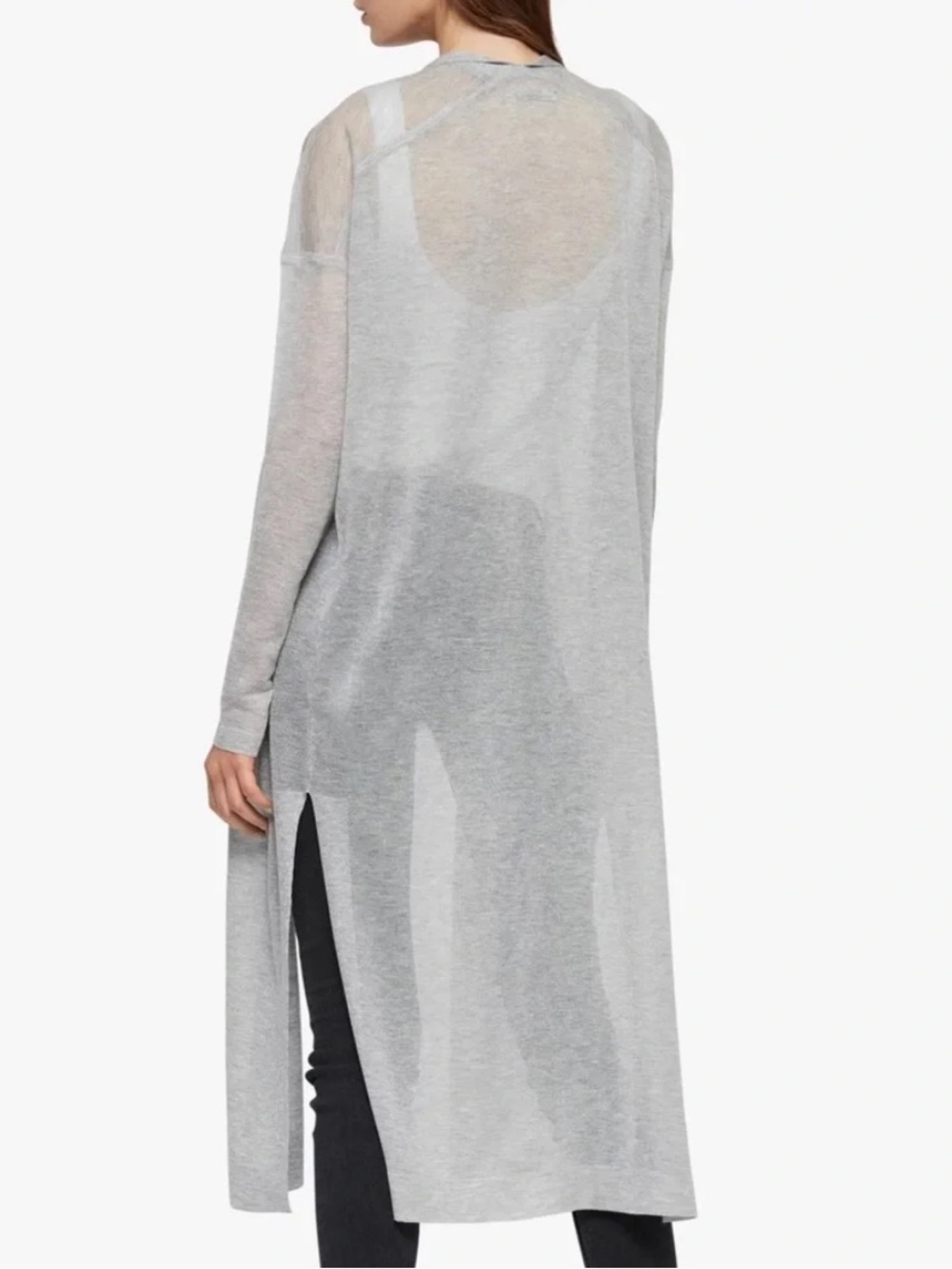 ALLSAINTS Fleur Longline Cardigan Sweater Knit Beige Grey Casual Women’s Size XS